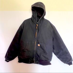 Vintage Carhartt WIP Washed Black Hooded Active Jacket Coat XL